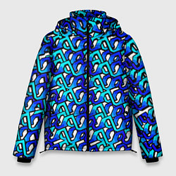 Куртка зимняя мужская Синий узор и чёрная обводка, цвет: 3D-красный