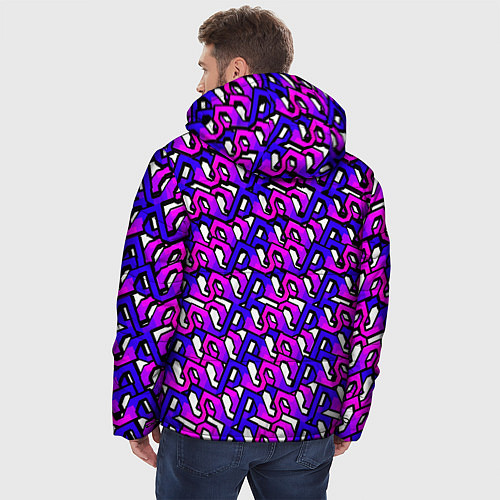 Мужская зимняя куртка Фиолетовый узор и чёрная обводка / 3D-Светло-серый – фото 4