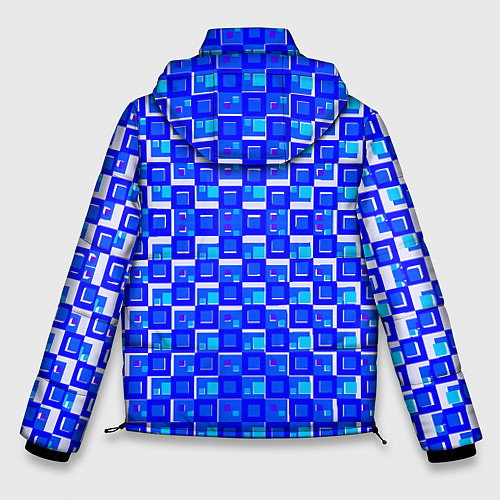 Мужская зимняя куртка Синие квадраты на белом фоне / 3D-Черный – фото 2
