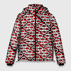 Куртка зимняя мужская Красно-белый узор на чёрном фоне, цвет: 3D-черный