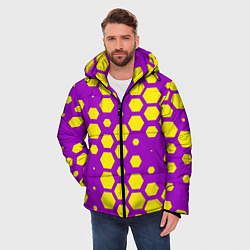 Куртка зимняя мужская Желтые соты на фиолетовом фоне, цвет: 3D-светло-серый — фото 2