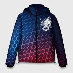 Куртка зимняя мужская Cyberpunk 2077 неоновые соты, цвет: 3D-черный