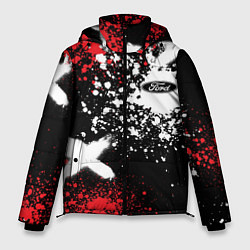 Куртка зимняя мужская Форд на фоне граффити и брызг красок, цвет: 3D-красный