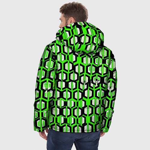 Мужская зимняя куртка Техно узор из шестиугольников зелёный / 3D-Светло-серый – фото 4