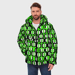 Куртка зимняя мужская Техно узор из шестиугольников зелёный, цвет: 3D-светло-серый — фото 2