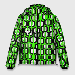 Куртка зимняя мужская Техно узор из шестиугольников зелёный, цвет: 3D-красный
