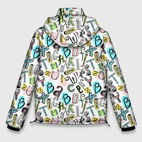 Мужская зимняя куртка Цветные каракули буквы алфавита / 3D-Черный – фото 2