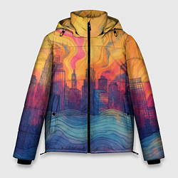 Куртка зимняя мужская Абстрактный город в волнах красок, цвет: 3D-светло-серый