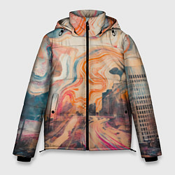 Куртка зимняя мужская Абстрактный город и разноцветные краски, цвет: 3D-черный