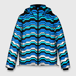 Куртка зимняя мужская Синие техно волны, цвет: 3D-светло-серый