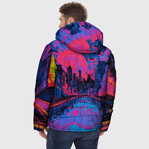 Мужская зимняя куртка Город в психоделических цветах / 3D-Светло-серый – фото 4
