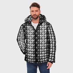 Куртка зимняя мужская Чёрно-белые квадраты, цвет: 3D-красный — фото 2