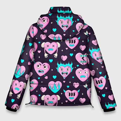 Мужская зимняя куртка Паттерн с арт сердцами / 3D-Черный – фото 2
