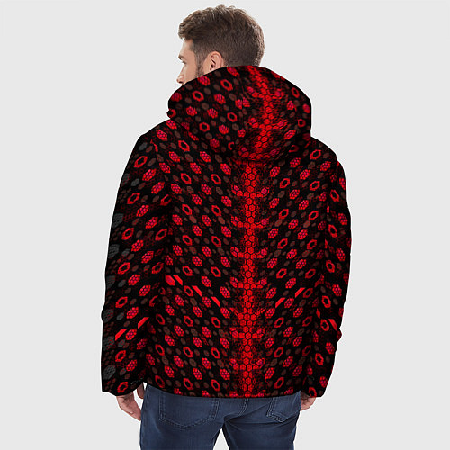 Мужская зимняя куртка Красные киберпанк ячейки на белом фоне / 3D-Светло-серый – фото 4