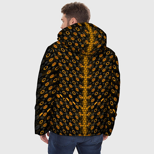Мужская зимняя куртка Жёлтые киберпанк ячейки на чёрном фоне / 3D-Светло-серый – фото 4