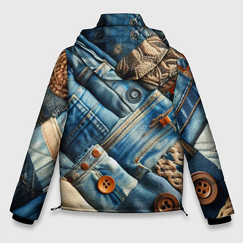 Мужская зимняя куртка Джинсовый пэчворк с пуговицами - мода / 3D-Черный – фото 2