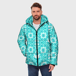 Куртка зимняя мужская Бирюзовая цветочная геометрия, цвет: 3D-черный — фото 2