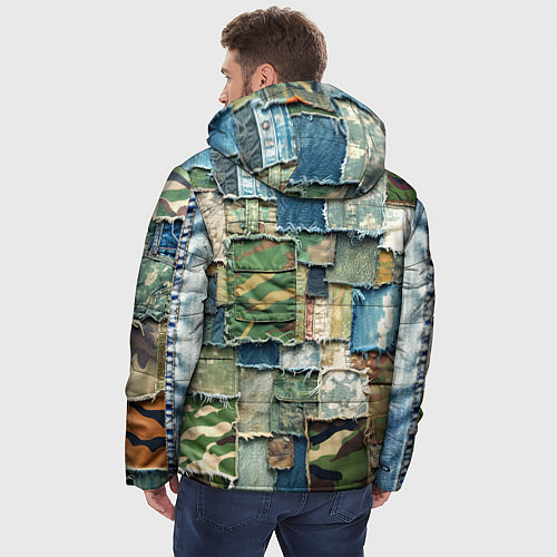 Мужская зимняя куртка Джинсы с камуфляжем пэчворк / 3D-Светло-серый – фото 4