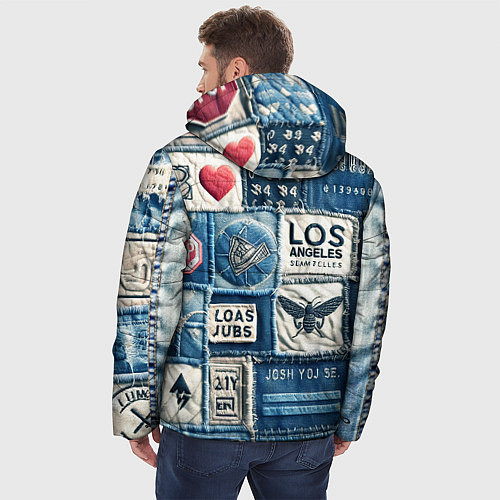 Мужская зимняя куртка Лос Анджелес на джинсах-пэчворк / 3D-Светло-серый – фото 4