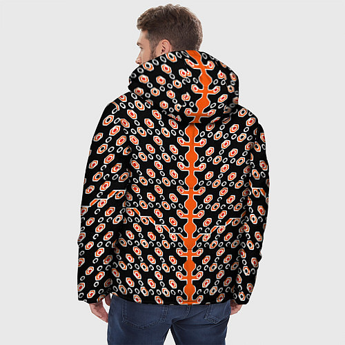 Мужская зимняя куртка Оранжевые киберпанк ячейки на чёрном фоне / 3D-Светло-серый – фото 4