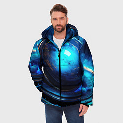 Куртка зимняя мужская Кислотная синяя яркая неоновая абстракция, цвет: 3D-черный — фото 2