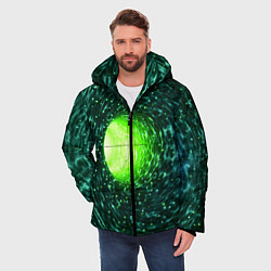 Куртка зимняя мужская Червоточина - зеленый водоворот со свечением, цвет: 3D-светло-серый — фото 2