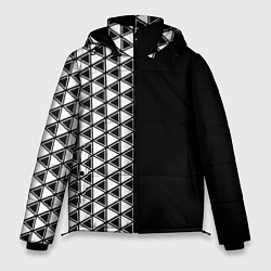 Куртка зимняя мужская Белые треугольники на чёрном фоне, цвет: 3D-черный