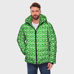 Куртка зимняя мужская Белые плюсики на зелёном фоне, цвет: 3D-черный — фото 2