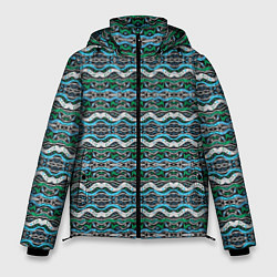 Куртка зимняя мужская Голубые абстрактные волны, цвет: 3D-черный