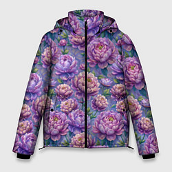 Куртка зимняя мужская Крупные пионы садовые дачные цветы паттерн, цвет: 3D-черный
