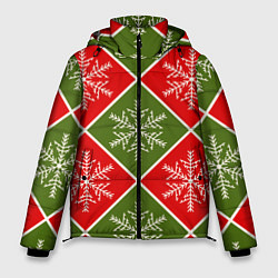 Куртка зимняя мужская Рождественский паттерн со снежинками в ромбах, цвет: 3D-черный