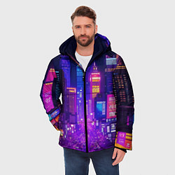 Куртка зимняя мужская Город ночью, цвет: 3D-черный — фото 2