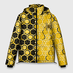 Куртка зимняя мужская Киберпанк соты шестиугольники жёлтый и чёрный с па, цвет: 3D-черный