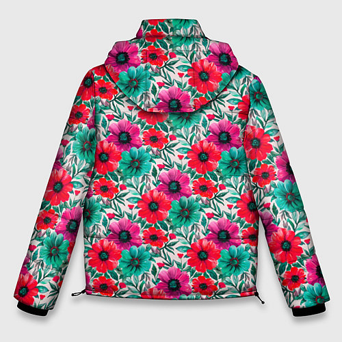 Мужская зимняя куртка Анемоны цветы яркий принт / 3D-Черный – фото 2