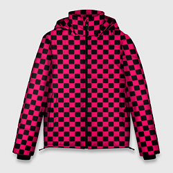Куртка зимняя мужская Паттерн розовый клетка, цвет: 3D-черный