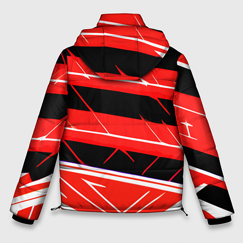 Мужская зимняя куртка Чёрно-белые полосы на красном фоне / 3D-Черный – фото 2