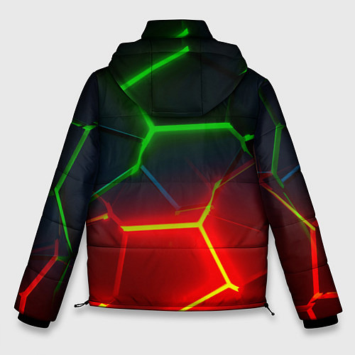 Мужская зимняя куртка Зеленые и красные неоновые плиты в разломе / 3D-Черный – фото 2