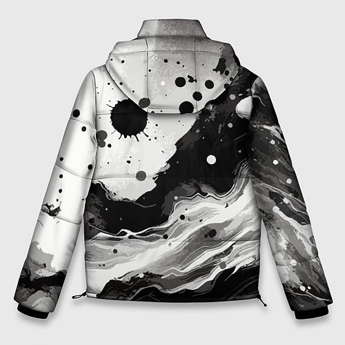 Мужская зимняя куртка Чёрно-белая абстракция - кляксы / 3D-Черный – фото 2