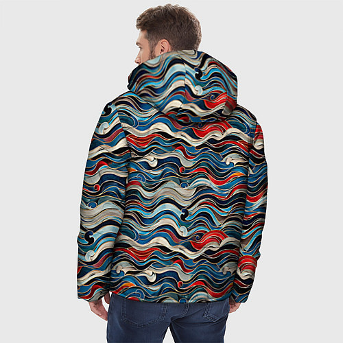Мужская зимняя куртка Разноцветные абстрактные волны / 3D-Светло-серый – фото 4