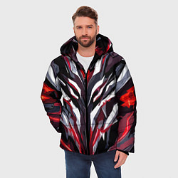 Куртка зимняя мужская Хаотичная красно-белая абстракция, цвет: 3D-черный — фото 2