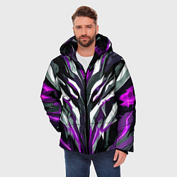 Куртка зимняя мужская Хаотичная фиолетово-белая абстракция, цвет: 3D-красный — фото 2
