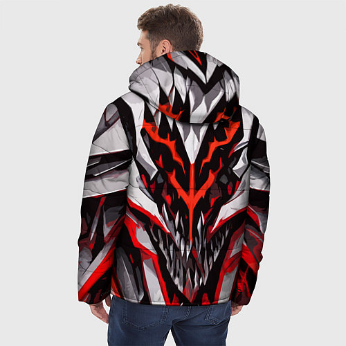 Мужская зимняя куртка Хаотичная красно-белая абстракция / 3D-Светло-серый – фото 4