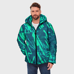 Куртка зимняя мужская Абстракция геометрический светло зеленый паттерн, цвет: 3D-черный — фото 2