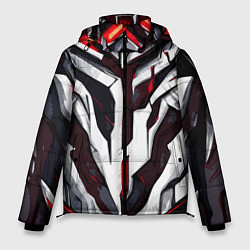 Куртка зимняя мужская Хаотичная красно-белая абстракция, цвет: 3D-красный