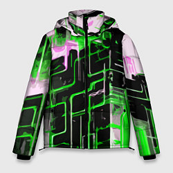 Куртка зимняя мужская Хаотичная зелёно-белая абстракция, цвет: 3D-черный