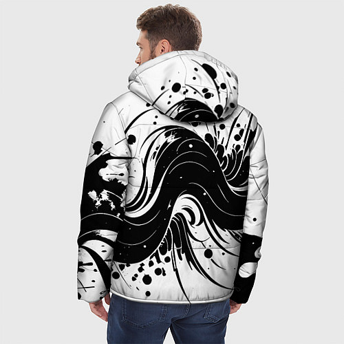 Мужская зимняя куртка Чёрно-белая абстракция нейросеть / 3D-Светло-серый – фото 4