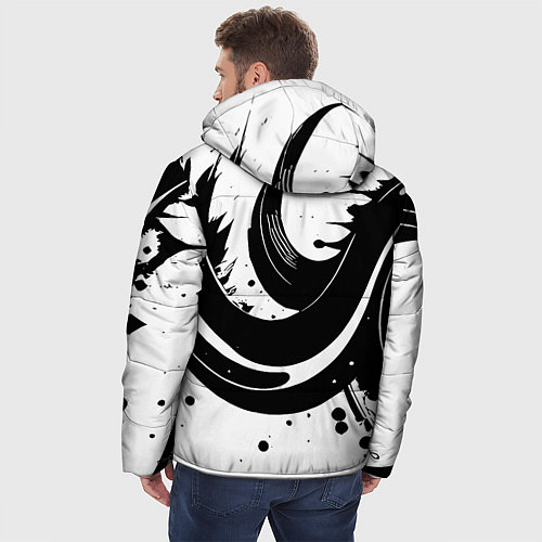 Мужская зимняя куртка Чёрно-белая экспрессивная абстракция / 3D-Светло-серый – фото 4