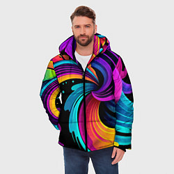 Куртка зимняя мужская Яркая красочная абстракция - нейроарт, цвет: 3D-черный — фото 2
