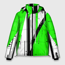 Куртка зимняя мужская Black and white vertical stripes on a green backgr, цвет: 3D-черный