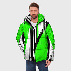 Куртка зимняя мужская Black and white vertical stripes on a green backgr, цвет: 3D-светло-серый — фото 2